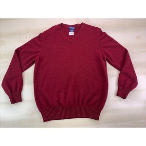 Faconnable Merino Wool Cashmere Burgundy Knit V Neck Mens Sweater Large-12034